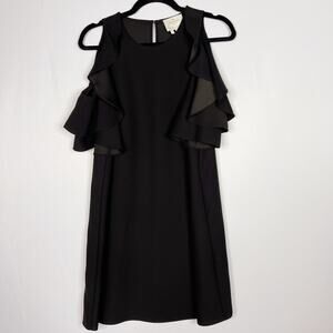 Kate Spade Small S Black Ruffled Crepe Cold Shoulder Dress LBD Cocktail Shift